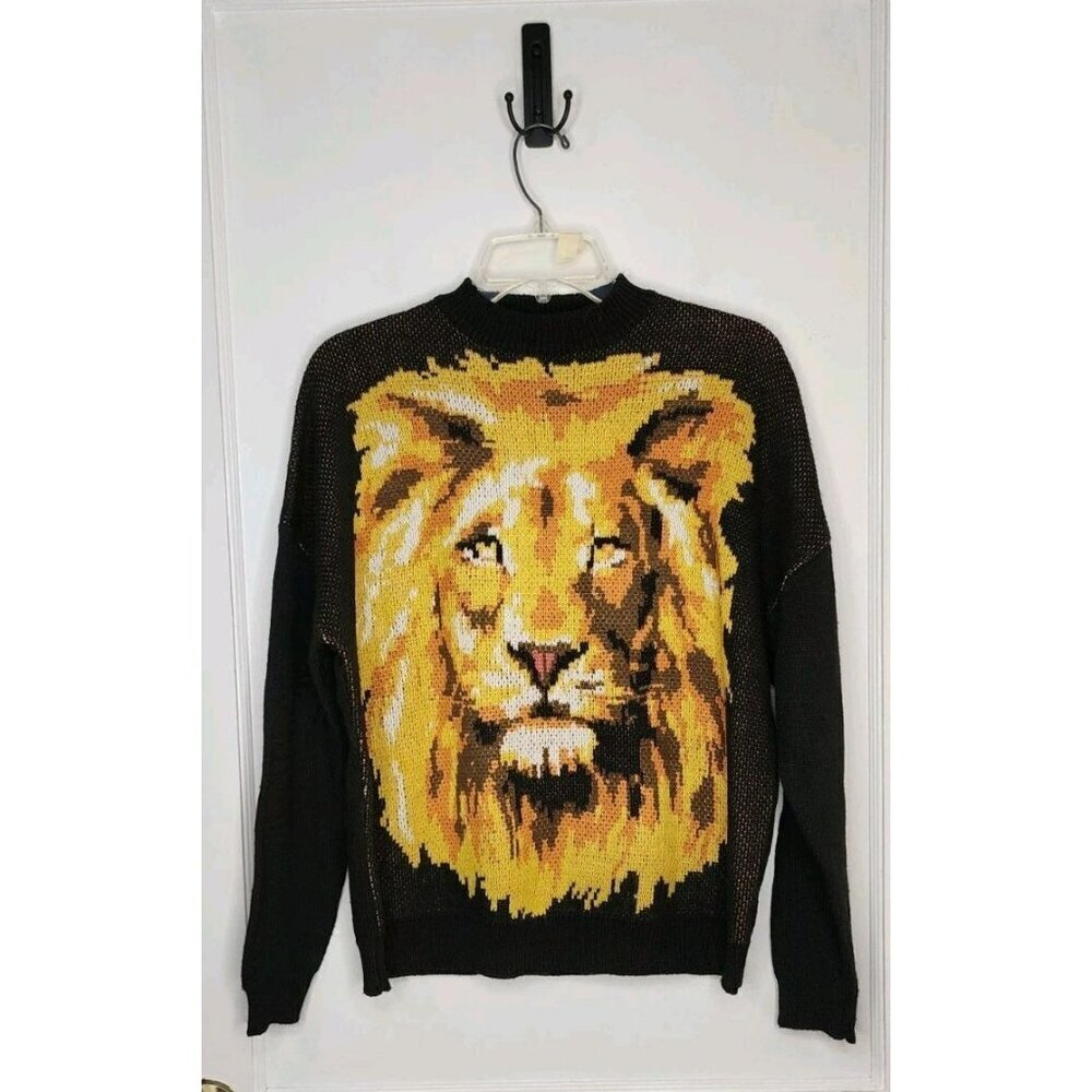 NWT Size Small Missguided Lion Graphic Knitted Jumper Pullover Sweater Acrylic
